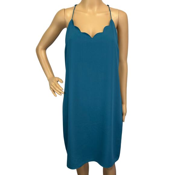 J. Crew Scalloped Tank Dress Teal Blue Sleeveless G3613 Size 12 - Picture 2 of 12